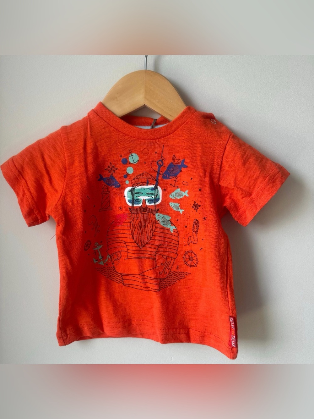 Deux Par Deux Bright Orange Nautical Sailor Graphic Tee 6M